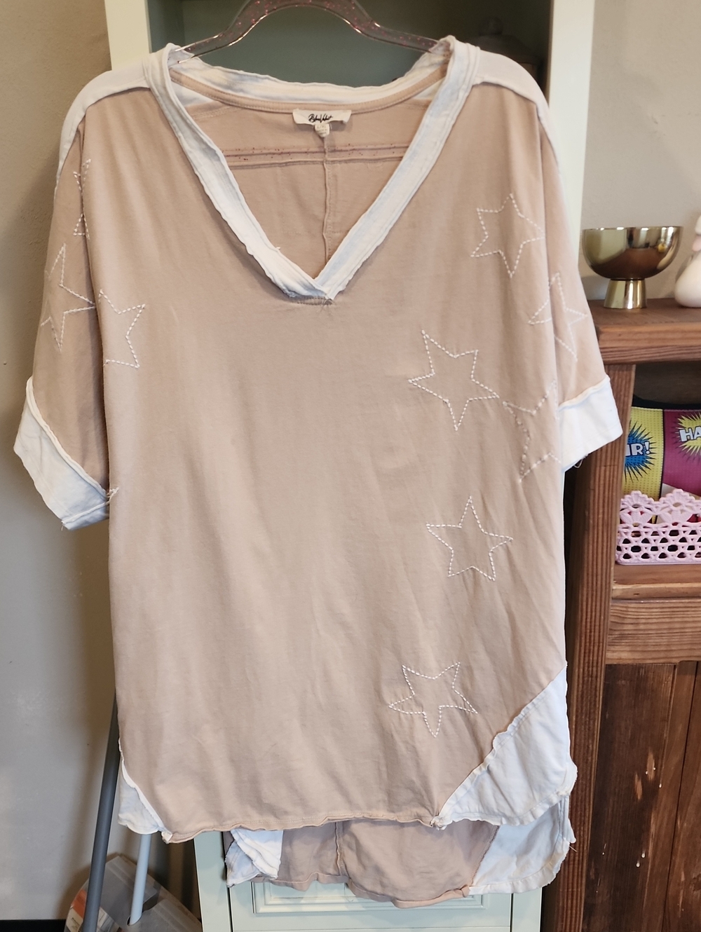 Relaxed Taupe Star-Accent V-Neck Tunic